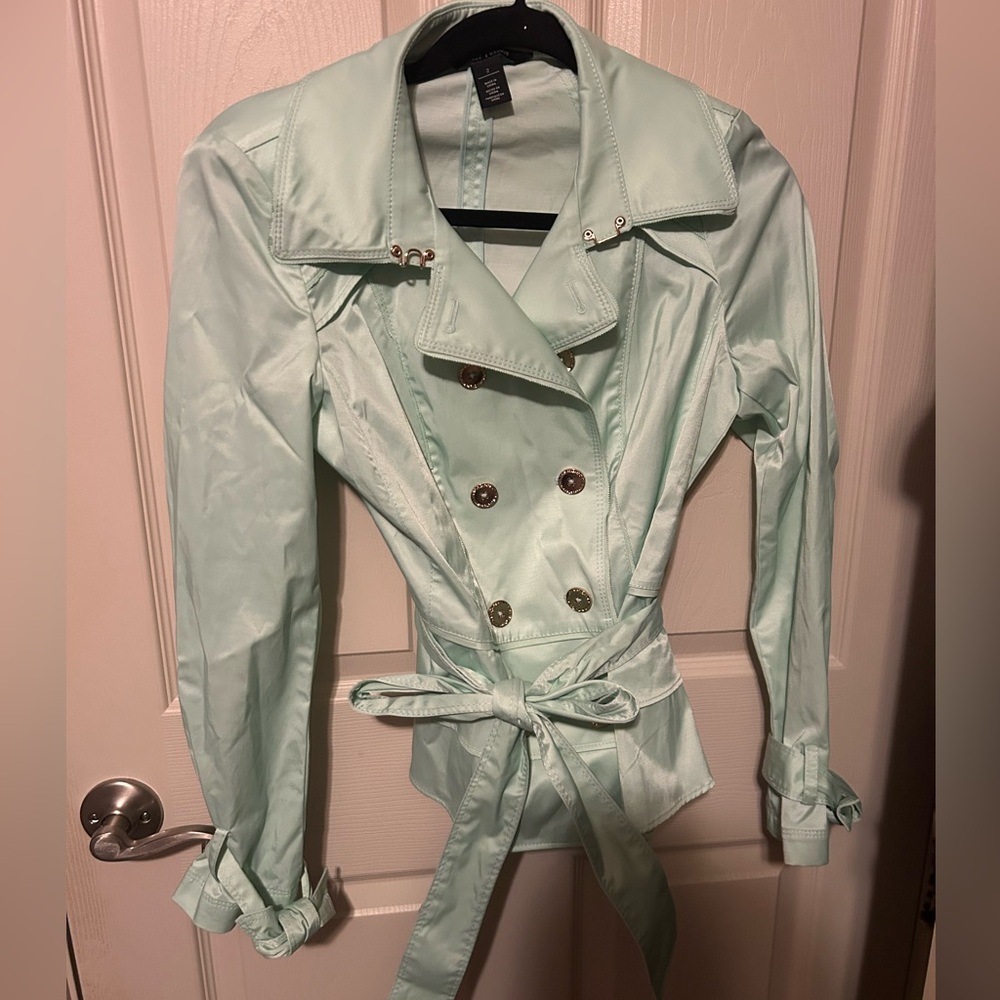 White House Black Market Light Green Trench Coat